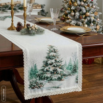 Biela šerpa 40x140 cm so stromčekom - behúň na stôl Biela šerpa 40x140 cm so stromčekom - behúň na stôl